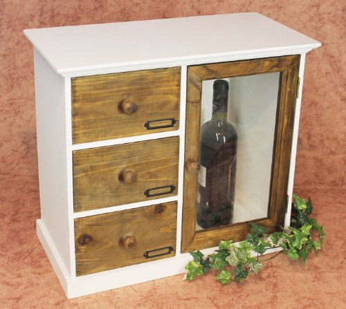 DanDiBo Minikommode Schubladen mit Tür Holz Schubladenschrank 12019 Küchenschrank Natur Regal 50 cm Shabby Chic Küchenregal Vitrine