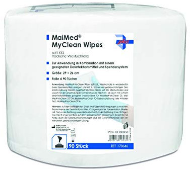 MaiMed MyClean Wipes soft XXL, Trockene Vliestuchrolle, Inhalt: 90 Stück mit 42 g/m2, Größe XXL-Tuch: 29 x 26 cm