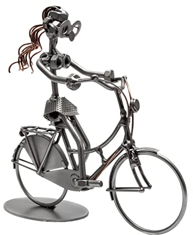 STEEMO Original Schraubenmännchen Figur: Fahrradfahrerin Hollandrad - Metall-Deko Fahrrad - Geschenk, Kunsthandwerk, Stahl, grau, 20x7x20 cm