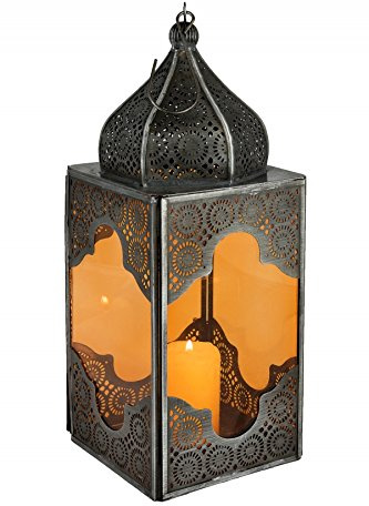 Orientalische Laterne Sarala edel aus Metall und Glas in Orange 28 cm