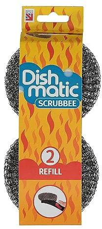 Pack of 2 Dishmatic Steel Scourer Refill Heads for Cleaning BBQ's, Hot Plates, Steel Pots & Pans