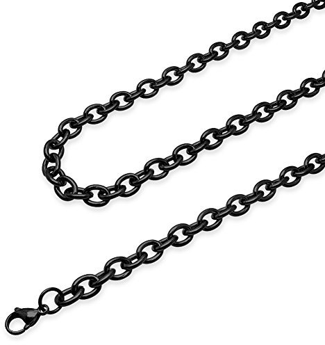 SoulCats Gliederkette Edelstahl Halskette Set Königskette, Größe: 8 mm, Auswahl: Kette 55 cm, Farbe: Schwarz