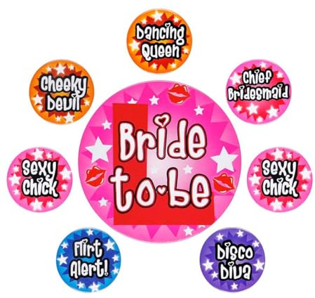 W WIDMANN MILANO Party Fashion - Bride to Be Broschen, 8er-Set | Mit verschiedenen Sprüchen, inklusive Bride to Be Brosche, Accessoires für JGA, Bachelorette Party und Mottoparty