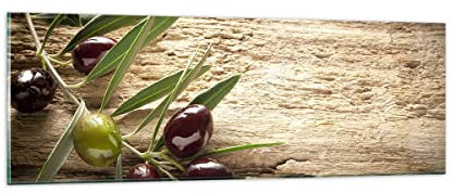 Panorama Bilder auf Glas Oliv italien aroma diät Glasbild 90x30cm Wandbilder Dekoration Wohnzimmer Schlafzimmer Küche Klein Wanddeko Bild im Glas Wand Kunstdruck Art Modern Wall Decor GAB90x30-2420
