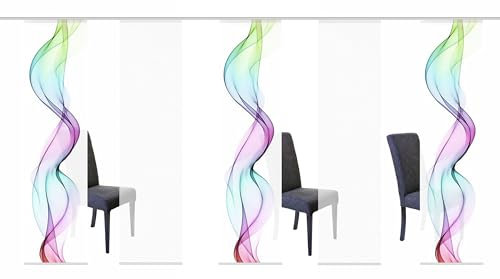 HOME WOHNIDEEN 80265 Schiebegardine Alberta, Digitaldruck Seidenoptik, 245x60 cm, Set, Farbe:Multicolor, Größe:245 x 60 cm, Anzahl:5er Set (3X Bedruckt, 2X Uni)
