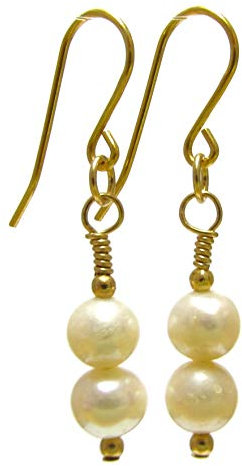 White Freshwater Pearl Earrings, 9ct Yellow Gold Hooks, Womens Dangle Drop Pearls