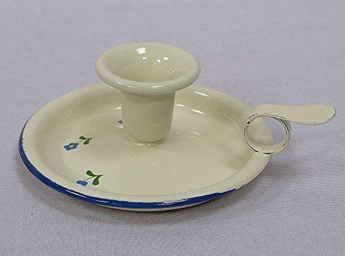 linoows Emaille Kerzenleuchter, Nostalgie Nachtleuchter, Kerzenständer Creme Blümchen