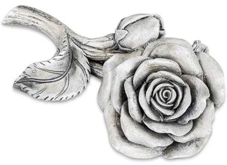 TEMPELWELT® Grab Deko Figur Rose Rosenblüten, 14 cm, Polystein Stein Optik Grau, Grabdeko Dekorose Blume Dekoblume für Trauerstätte Gartendeko Garten