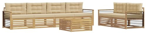 vidaXL Outdoor-Sofagarnitur mit Kissen 7 pcs Weiß und Beige Polyester, Garten-Lounge, modernes Outdoor-Sofa, modulares Set für Terrasse, Bequeme Sitzmöbel