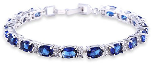 GULICX Bracelet for Womens White Gold Electroplated Diamond Cubic Zirconia Blue Crystal Bangle Roman Tennis Bracelet Sapphire Color Link Chain for Lady Bracelet Birthday Gifts for Mum Sisters