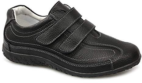 Boulevard Leather Fulfit Twin Touch Fastening X Wide EEE Fitting Trainer Shoes - Black Leather, Ladies UK 6 / EU 39