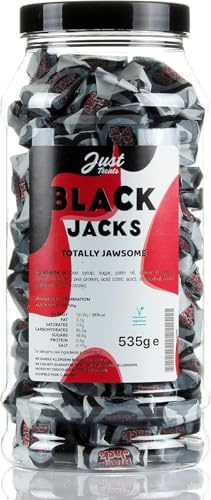 Just Treats Black Jack Chews Retro Sweets Gift Jar 535g – Traditional Aniseed Chews, Vegetarian & Vegan – The Bold Old-Fashioned Recipe, Nostalgic Sweet Gift, Made in the UK