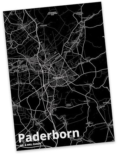 Mr. & Mrs. Panda Postkarte Paderborn - Geschenk, Ansichtskarten, Städte, Stadt Dorf Karte Landkarte Map Stadtplan, Einladung Geburtstag, Ort,