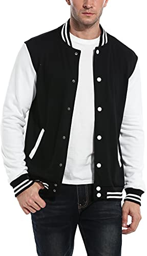 COOFANDY Men's Fashion Varsity Jacket Causal Slim Fit Cotton Letterman Baseball Bomber Jackets, Black, Large