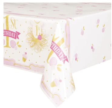 Unique Party - 58153 - Nappe en Plastique - 2,13 m x 1,37 m - 1ère Fête d’Anniversaire à thème Rose et Or