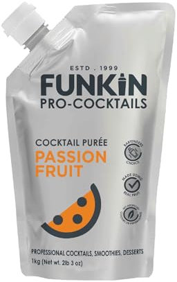 FUNKIN Passion Fruit Puree Cocktail Mixer | Made with Real Passionfruit | Fresh Fruit Puree for Professional Cocktails, Smoothies, & Desserts | 0% ABV | Resealable Pouch | 1kg, Pack of 1