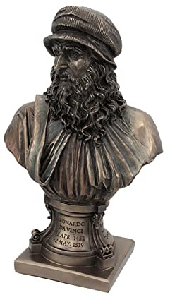 Italian Renaissance Artist Leonardo Da Vinci Figurine 9 1/8 Inch Bronze Resin Stone Bust Statue