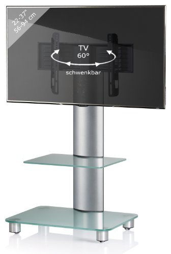 TV Standfuß mit Zwischenboden 22-40 Zoll | VESA max. 600x400 bis 30 kg | Fernseh Ständer aus Alu | TV Bodenständer mit Rollen | Maße ca. H. 100 x B. 60 x T 44 cm | Fernsehstand Bilano