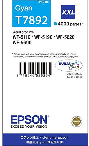 Epson T7892 Cyan Genuine, XXL High Yield Ink Cartridge DuraBrite Ultra