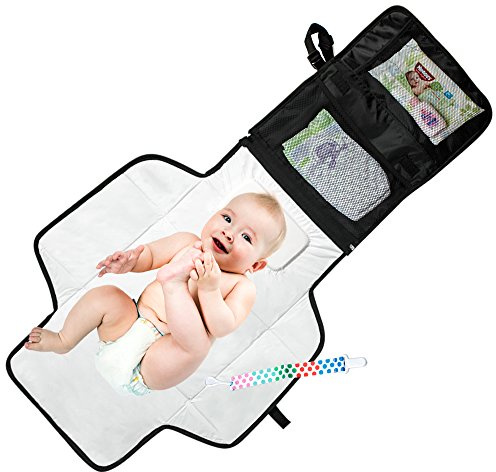 Portable Diaper Changing Pad - Waterproof with Built-in Head Cushion - Baby Diaper Change Mat for Travel and Home – Bonus Pacifier Holder Clip