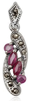 EYS JEWELRY® Damen-Anhänger Jugendstil 33 x 9 mm Rubin Markasit 925 Sterling Silber rot im Etui Damenanhänger