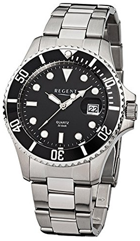 Regent Herren-Armbanduhr Elegant Analog Stahl-Armband silber Quarz-Uhr URF371