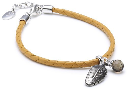 Esprit Damen-Armband feather special beige 925 Sterlingsilber Leder beige 1 Glasperle braun ca. 17+3 cm S.ESBR91099A170