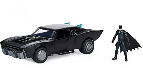DC Comics, BATMAN IL FILM, Batmobile in scala 10 cm da BATMAN IL FILM con personaggio di Batman da 10 cm, luci e suoni, oggetto da collezione del film The Batman
