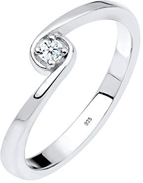 Elli DIAMONDS Ring Damen Solitär Verlobung mit Diamant (0.03 ct.) in 925 Sterling Silber