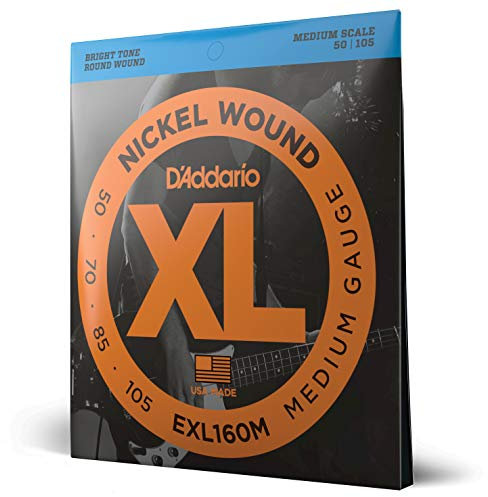 D'Addario Corde Basso Elettrico - XL EXL160M - 4 Corde - Media Scala, Medio, 50-105 - 1-Pacchetto