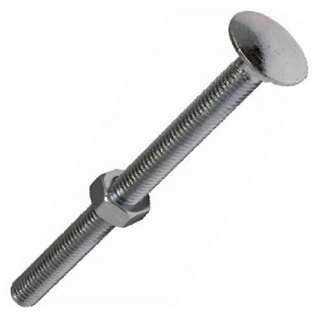 Zinc Plated Coach / Carriage Bolts with Nuts M8 8mm x 100mm (Pack of 10 Cup Square Bolts)