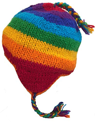 Fleecefutter Handgestrickt Wolle Regenbogen Mütze Mit Ohrenklappen - Fair Trade