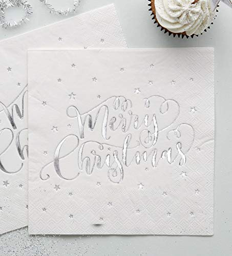 Ginger Ray Papierservietten, Motiv Merry Christmas, silberfarben, metallisch, 20 Stück