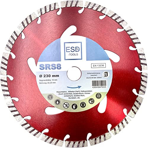 ESD-TOOLS | Diamanttrennscheibe SRS8 für Beton, Dachziegel und Baumaterial, mit Turbosegment | Ø 230/22,23mm