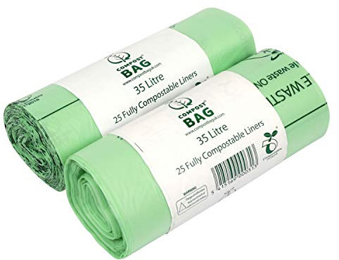 Lot de 50 Sacs Poubelles Compostables 35-40 L pour Déchets Alimentaires avec Guide de Compostage (Français Non Garanti) EN 13432