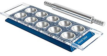 Marcato Stampo per Ravioli, Macchina per Ravioli, Forme per Ravioli Fatti in Casa, Taglio Quadrato da 50 mm, Mattarello in Alluminio Incluso, Made in Italy. Modello: Ravioli Tablet, Blu
