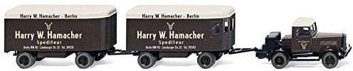 Wiking 085101 - Hanomag ST 100 mit zwei Möbelanhängern dunkelbraun-beige Spur H0 1:87