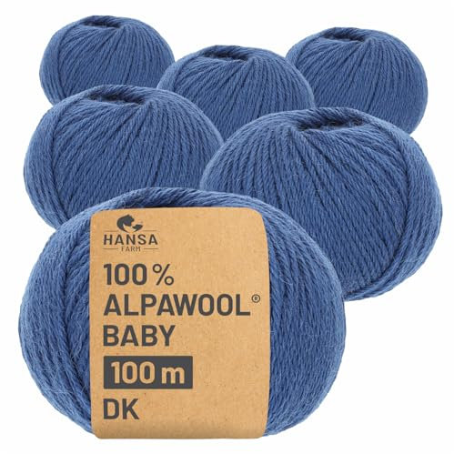 HANSA-FARM | 100% Baby Alpakawolle in 50+ Farben (kratzfrei) - 300g Set (6 x 50g) - weiche Alpaka Wolle zum Stricken & Häkeln in 6 Garnstärken by Hansa-Farm - Jeansblau (Blau)