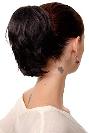 WIG ME UP - Haarteil Zopf Extension Braun dunkelbraun kurz wilder Look Befestigung mit Butterfly-Klammer 20 cm T6545-3