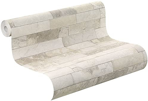 Rasch Tapeten 475111 Vliestapete in Heller Stein-Optik – 10,05m x 53cm (L x B) Vlies Tapete Rasch Kollektion Factory III, Hellgrau, 10,05 x 0,53