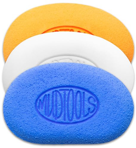 Mudtools Mudsponges Pack, White Finishing Pottery Sponge, Orange Absorbant, Blue Workhourse, Wheel Throwing, Hand Building Clay, Ceramics (3-Pack)