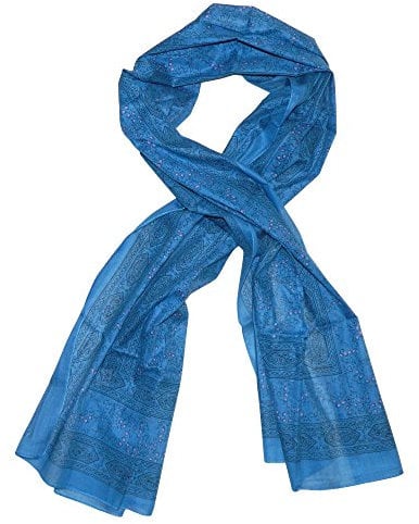 indischerbasar.de Schal Paisley Blumen blau Baumwolle 180 x 50 cm bedruckt Tuch Stola Halstuch Accessoire
