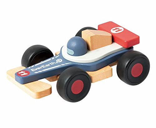 EverEarth Holzrennauto Pastell aus nachhaltigem Holz – Sicheres Spielzeug für Kinder ab 18 Monaten – Fördert Motorik, Fantasie und Spielspaß – unbedenkliche Wasserfarben – Rennauto EE33796