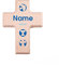 Striefchen® Holzkreuz zur Taufe, Kommunion oder Konfirmation mit Namen (Blaue Symbole, 14 cm x 19 cm x 1,5 cm)