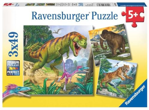 Ravensburger Kinderpuzzle - 09358 Herrscher der Urzeit - Puzzle für Kinder ab 5 Jahren, mit 3x49 Teilen