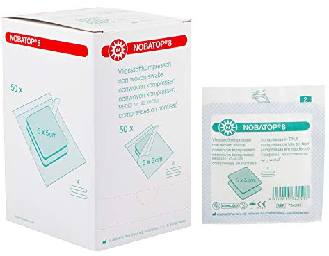 NOBATOP 8 Sterile Vliesstoffkompresse 50 Stück, Größen:5 x 5 cm