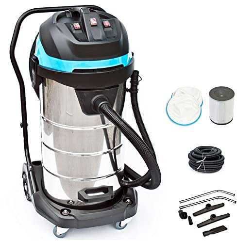 BAUTEC Profi-Industriestaubsauger Nass- und Trockensauger beutellos (3400 Watt, 100 L Edelstahlbehälter, 5 m Schlauch, Vlies- und Hepafilter, Düsenset) für Industrie, Werkstatt und Baustelle