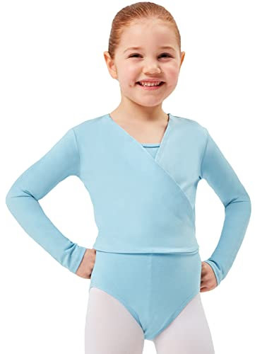 tanzmuster Ballett Wickeljacke Mädchen - Mandy - extra weicher Baumwollstoff - Ballettjacke zum Binden für Kinder - hellblau 92/98