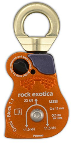 Rock Exotica Omni-Block 1.1 Single Swivel Pulley – High-Strength Swivel Pulley with Sideplate Access for Rigging – Made in the USA