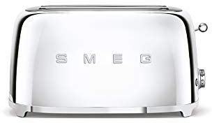 Smeg, 2x4 TSF02SSEU -Toaster, 2 Schlitze für 4 Scheiben, 6 Vergoldungsniveaus, Heizfunktion, Abtau- und Bagel- Funktion, Sammelschublade, 1500W, Chrom